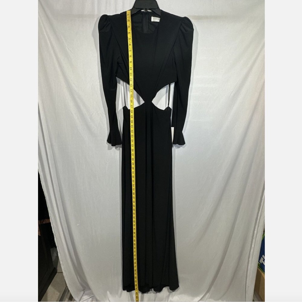 NWT $398 Mac Duggal Long Sleeve‎ Puff Shoulder Cut Out Gown Black [ SZ 6 ] #Q449 - Picture 3 of 16